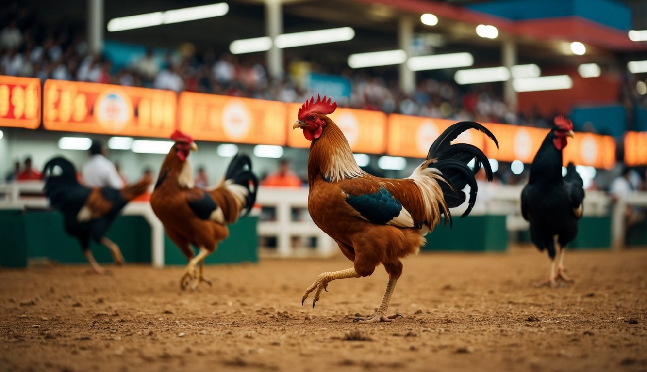 Pertarungan ayam yang meriah dengan berbagai jenis taruhan