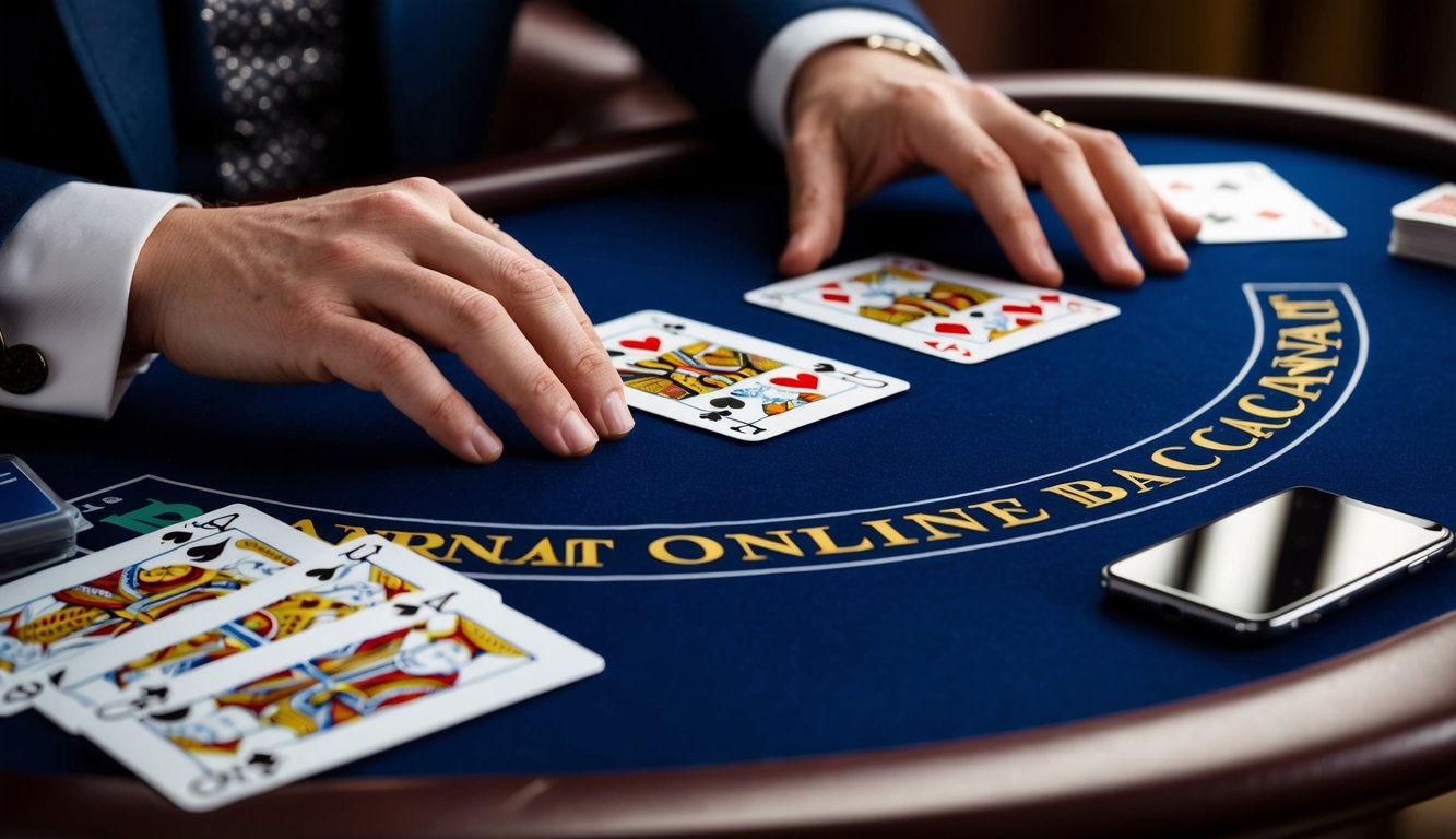 Panduan pemula untuk bermain baccarat online, dengan perangkat digital dan satu dek kartu di atas meja