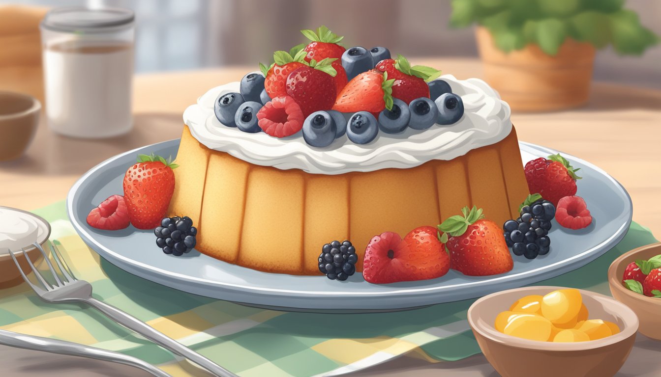 A diabetic-friendly angel food cake recipe being prepared with sugar substitute and fresh fruit toppings