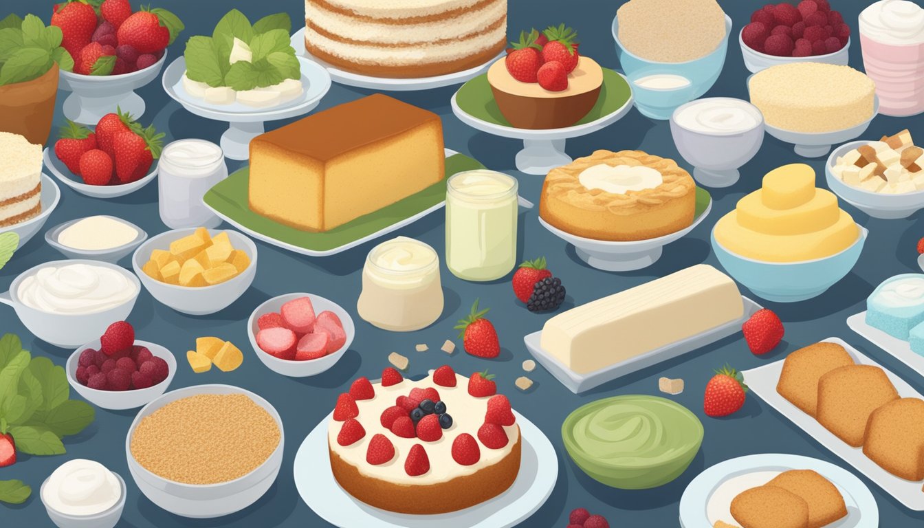 A table with a variety of sugar-free and low-carb ingredients laid out for an angel food cake diabetic recipe