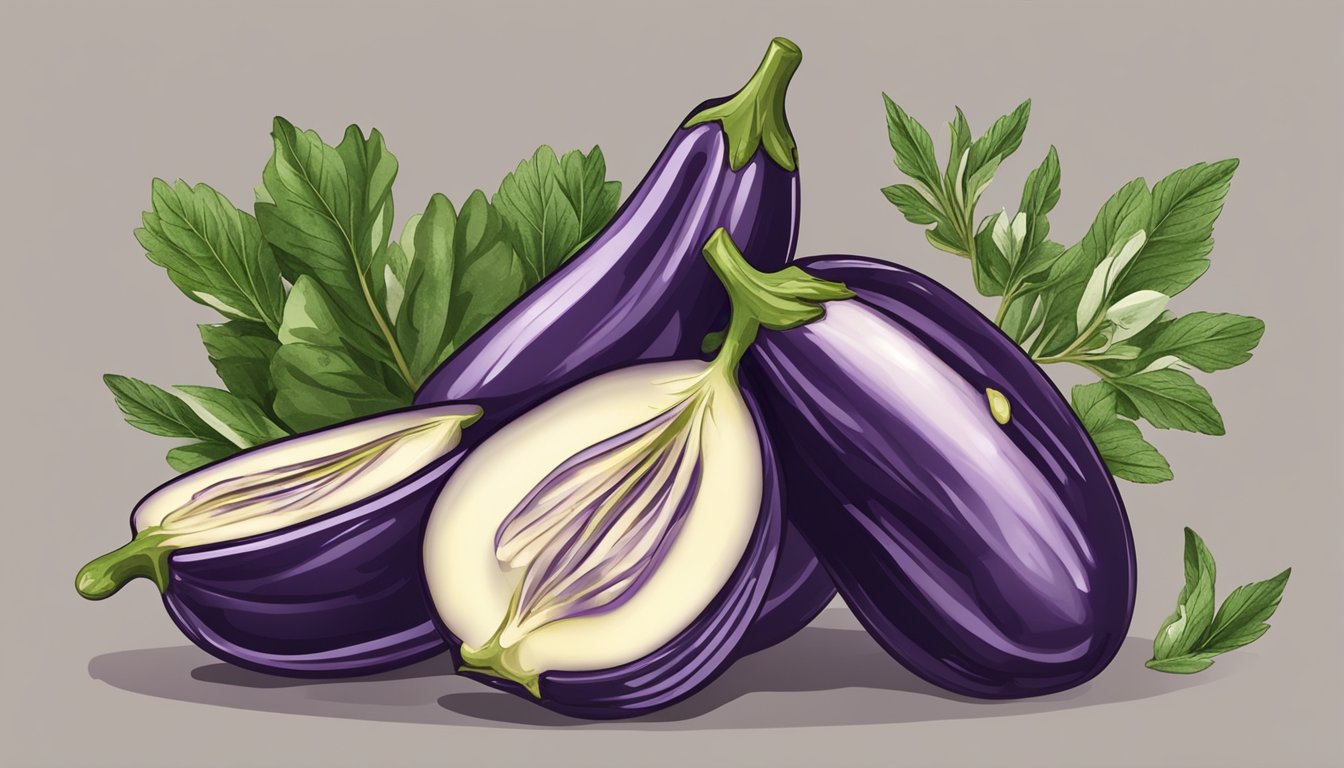 Fresh eggplant being sliced and salted, then grilled with olive oil and herbs