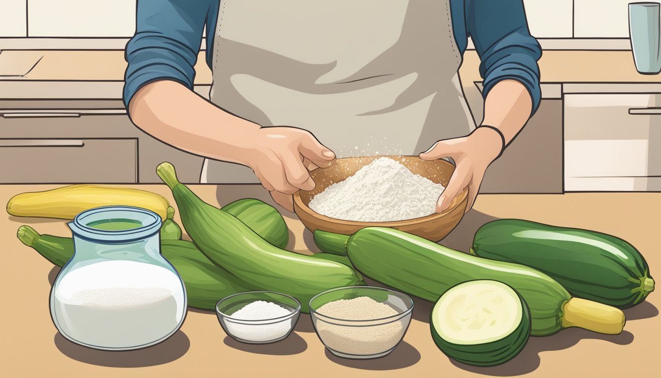 A person measuring flour and zucchini for a diabetic zucchini bread recipe