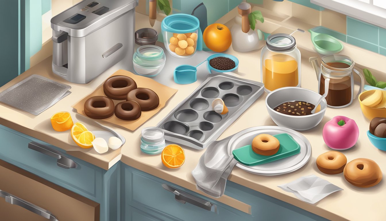 A kitchen counter with ingredients and tools for making diabetic donuts