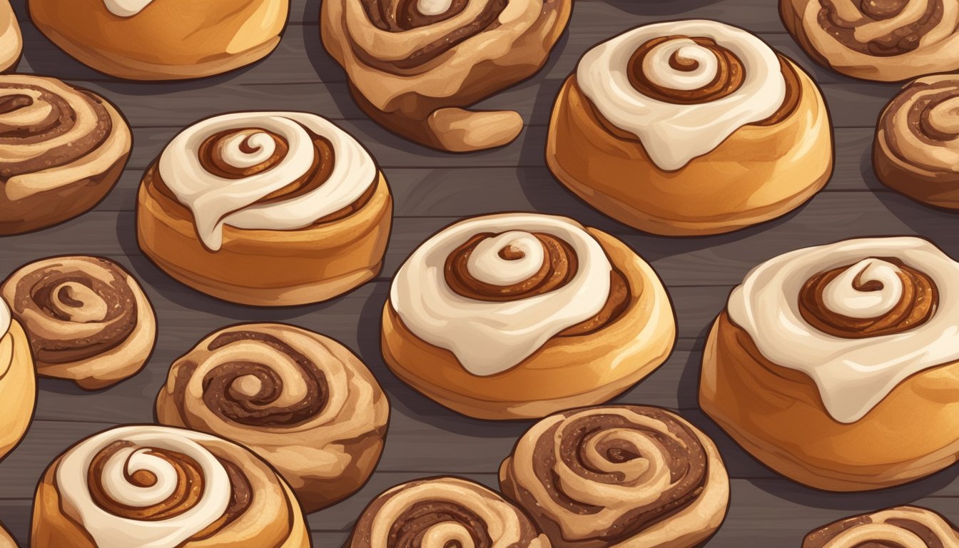 A freshly baked batch of diabetic cinnamon rolls with a variety of glazing and topping options displayed on a wooden serving board