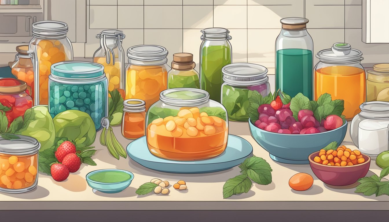 A kitchen counter with various ingredients laid out for making diabetic-friendly jelly