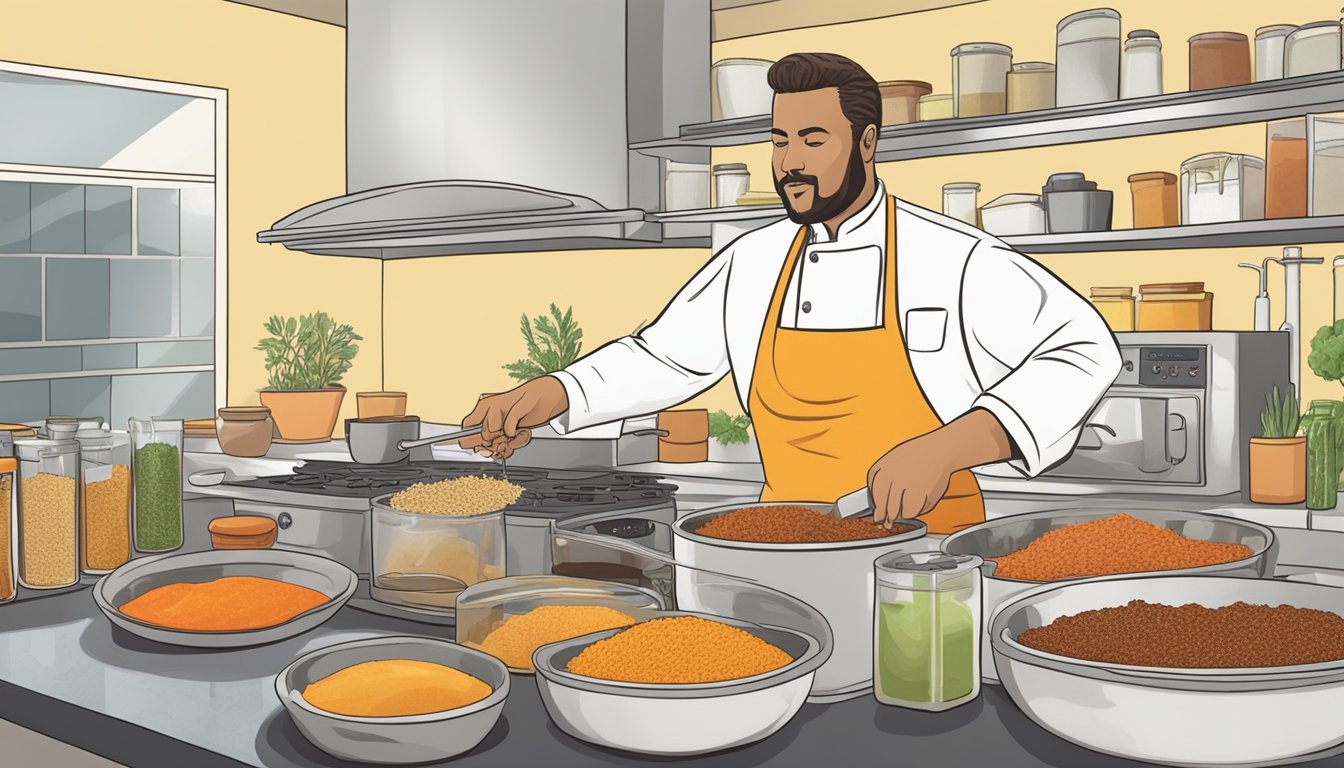 A chef adjusts spices and ingredients while cooking a diabetic-friendly sloppy joe recipe in a kitchen