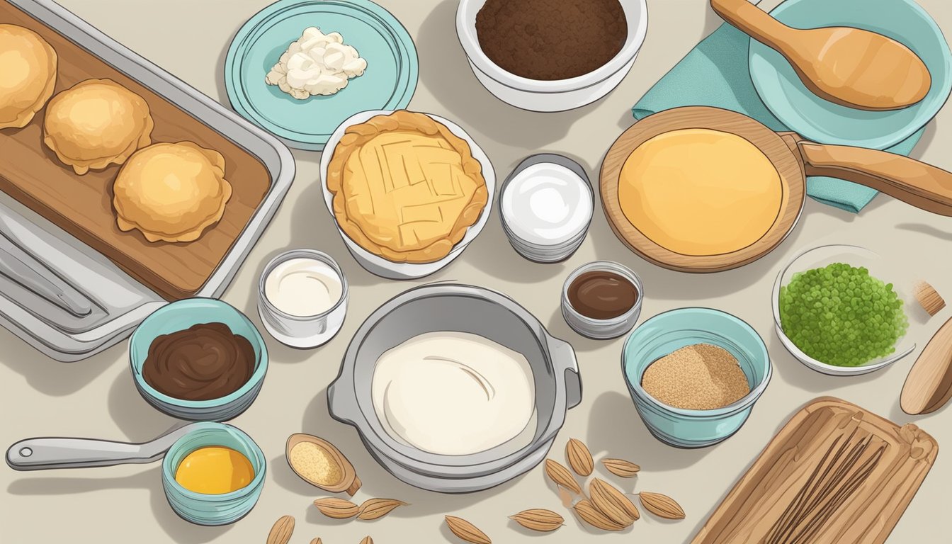 A kitchen counter with ingredients and utensils laid out for baking a diabetic pastry