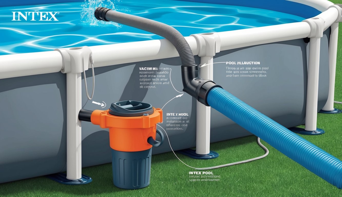 Un aspirateur de piscine étant connecté à une piscine Intex avec des instructions claires et un fonctionnement réussi