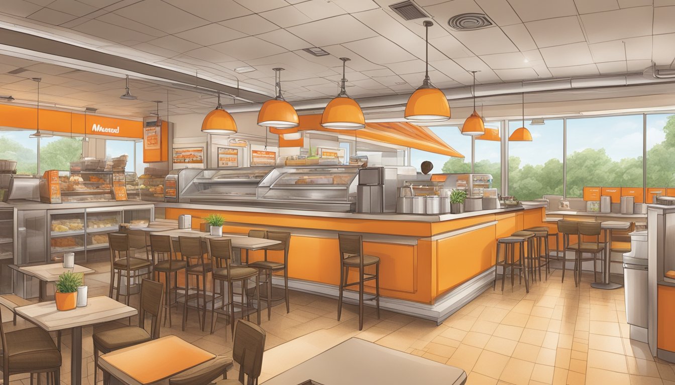 A bustling Whataburger restaurant with a focus on sustainable practices, showcasing their eco-friendly breakfast packaging and waste reduction efforts