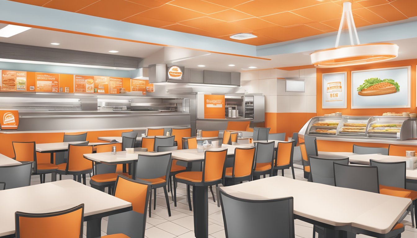 A bustling Whataburger restaurant with a focus on breakfast packaging, showcasing eco-friendly materials and efficient packaging solutions