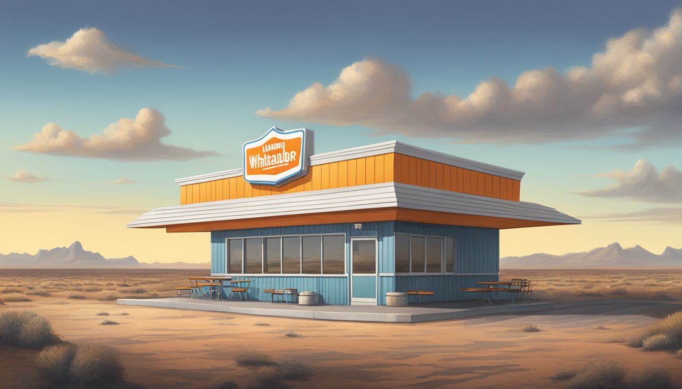 A lone Whataburger restaurant stands in a remote, desolate landscape, open early to serve breakfast to weary travelers