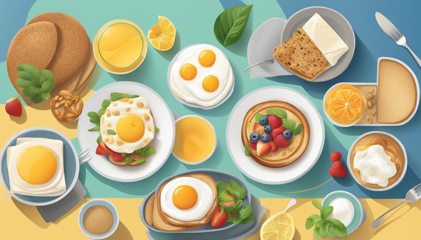 A breakfast menu with a variety of allergen-friendly options, including gluten-free and dairy-free choices, displayed on a colorful and inviting background