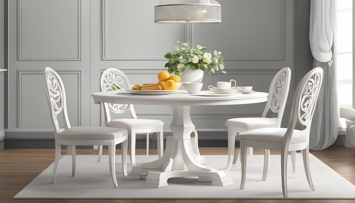 A white round breakfast table with elegant craftsmanship and high-quality materials