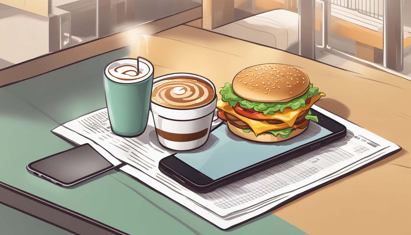 A steaming hot breakfast sandwich and a small coffee sit on a table next to a smartphone displaying the Wendy's mobile app with a $3 breakfast special offer