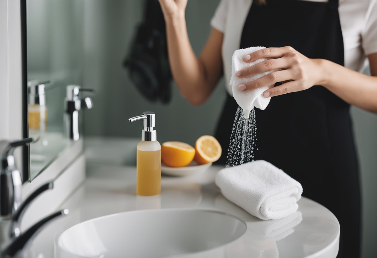 A woman's hand dispensing face wash onto a soft, clean cloth