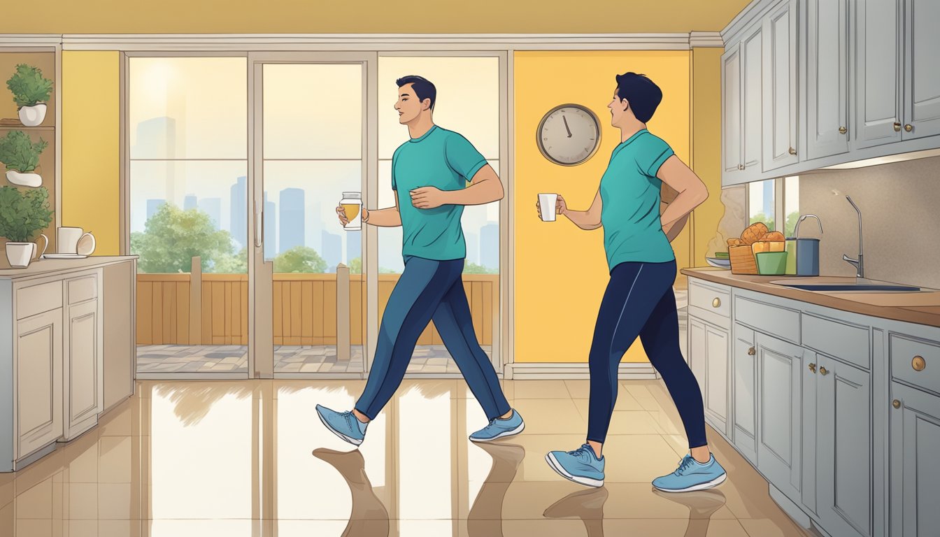 A person skipping breakfast, choosing to work or exercise instead