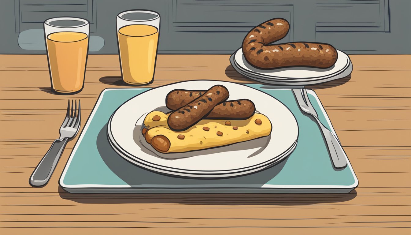 A plate with breakfast sausage and Italian sausage next to each other, with a question mark above them