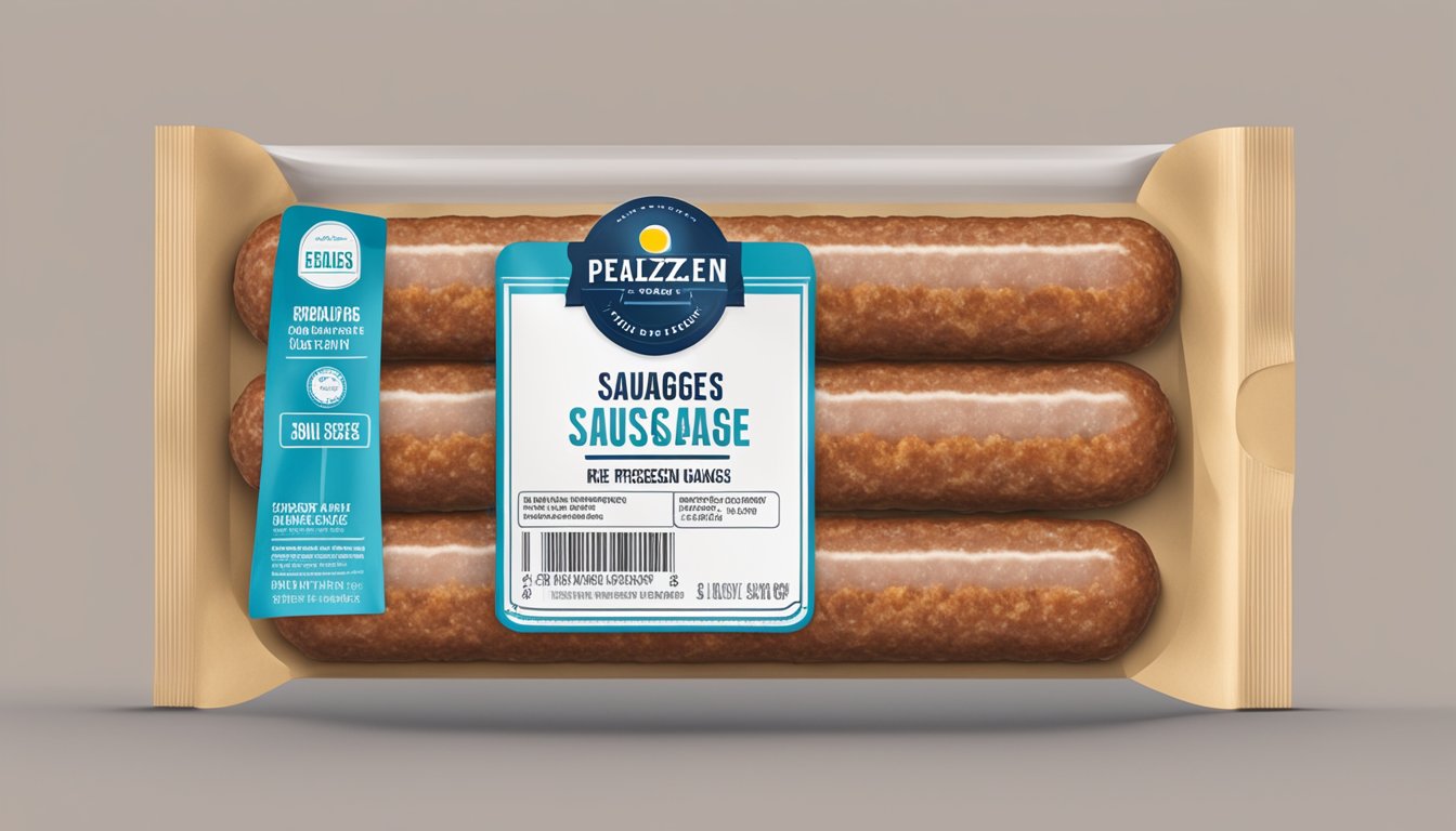 A package of breakfast sausage being taken out of the freezer and placed back in, with a "refrozen" label on the packaging