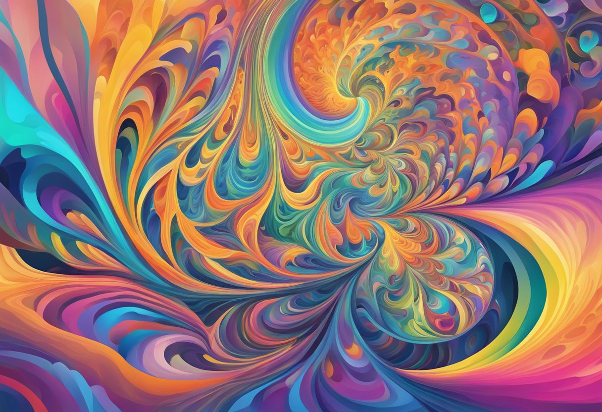 Vibrant colors swirl and morph, creating a kaleidoscopic landscape of abstract shapes and patterns, as if the mind itself is being redefined by the influence of psychedelic substances