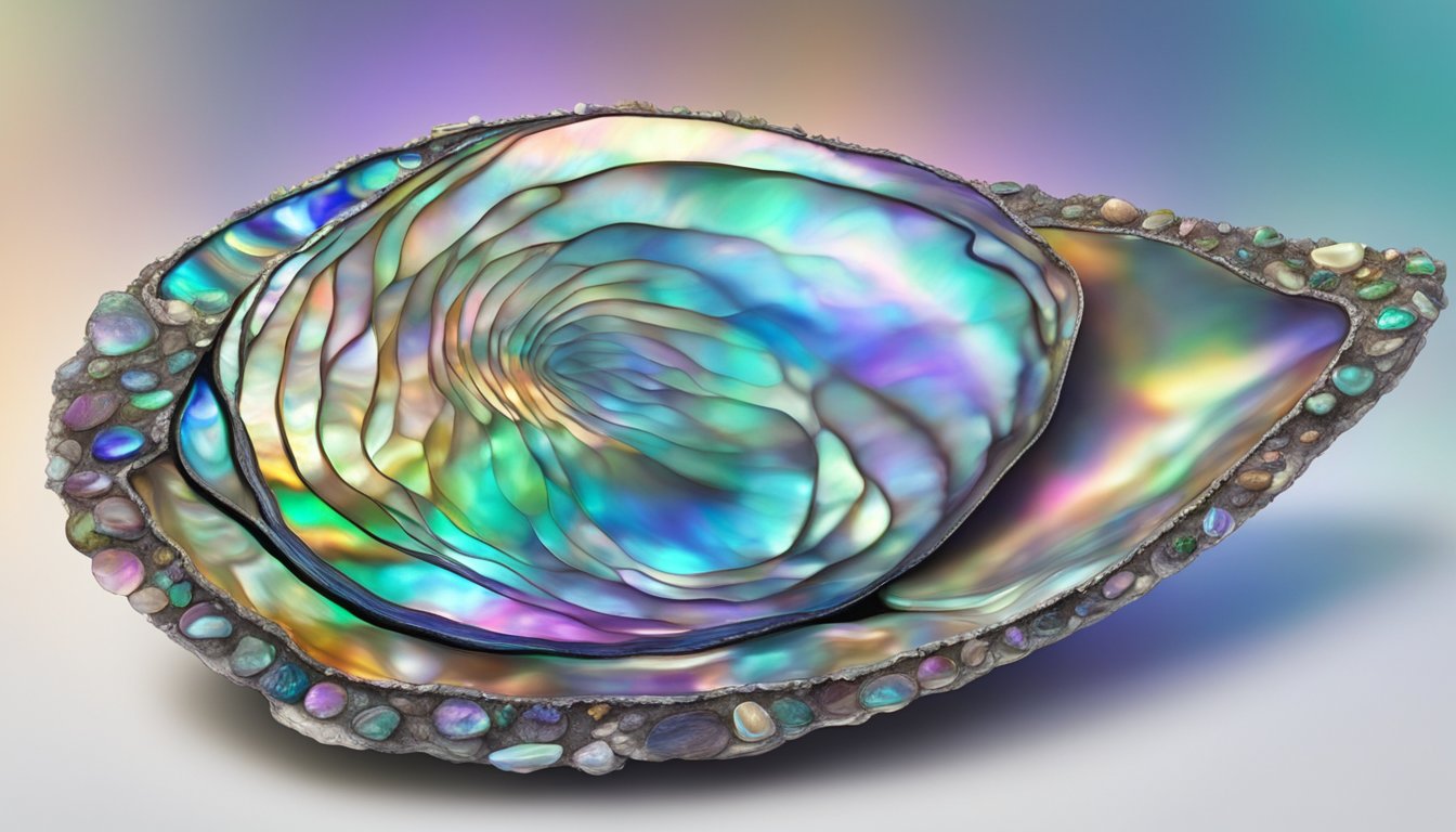 An abalone shell surrounded by various substitute materials like mother of pearl and plastic, highlighting the differences