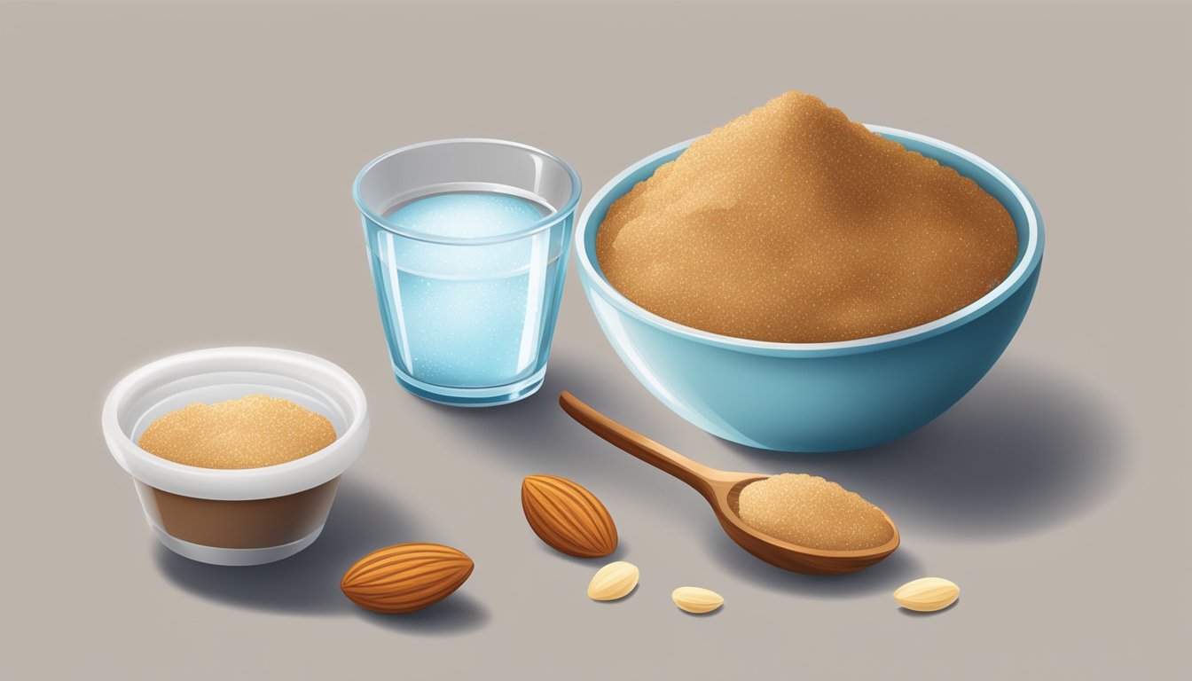 A bowl of ground almonds, sugar, and water mixed together to form a smooth paste, with a spoon nearby