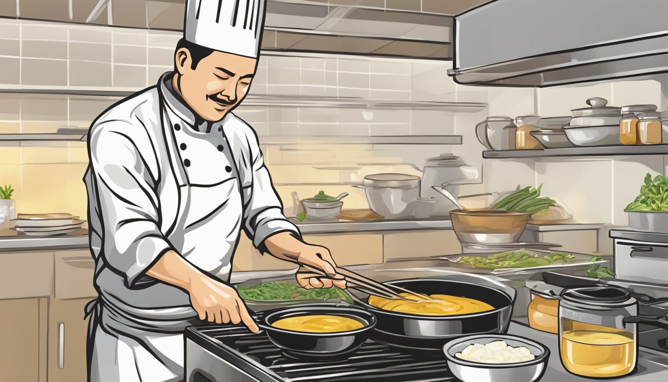 A chef adds a dollop of miso paste to a sizzling pan of garlic and olive oil, creating a savory anchovy paste substitute for their dish