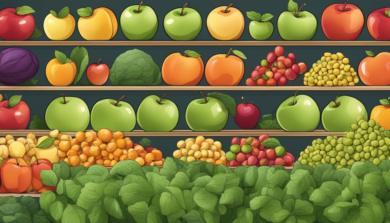 Fresh apples arranged in a row, with various vegetables and legumes placed next to them as potential substitutes