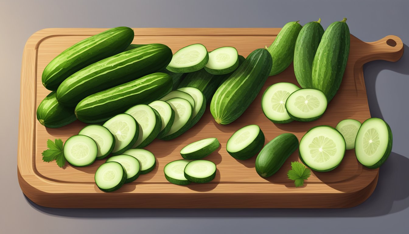 A vibrant array of Armenian cucumbers and their potential substitutes arranged on a wooden cutting board