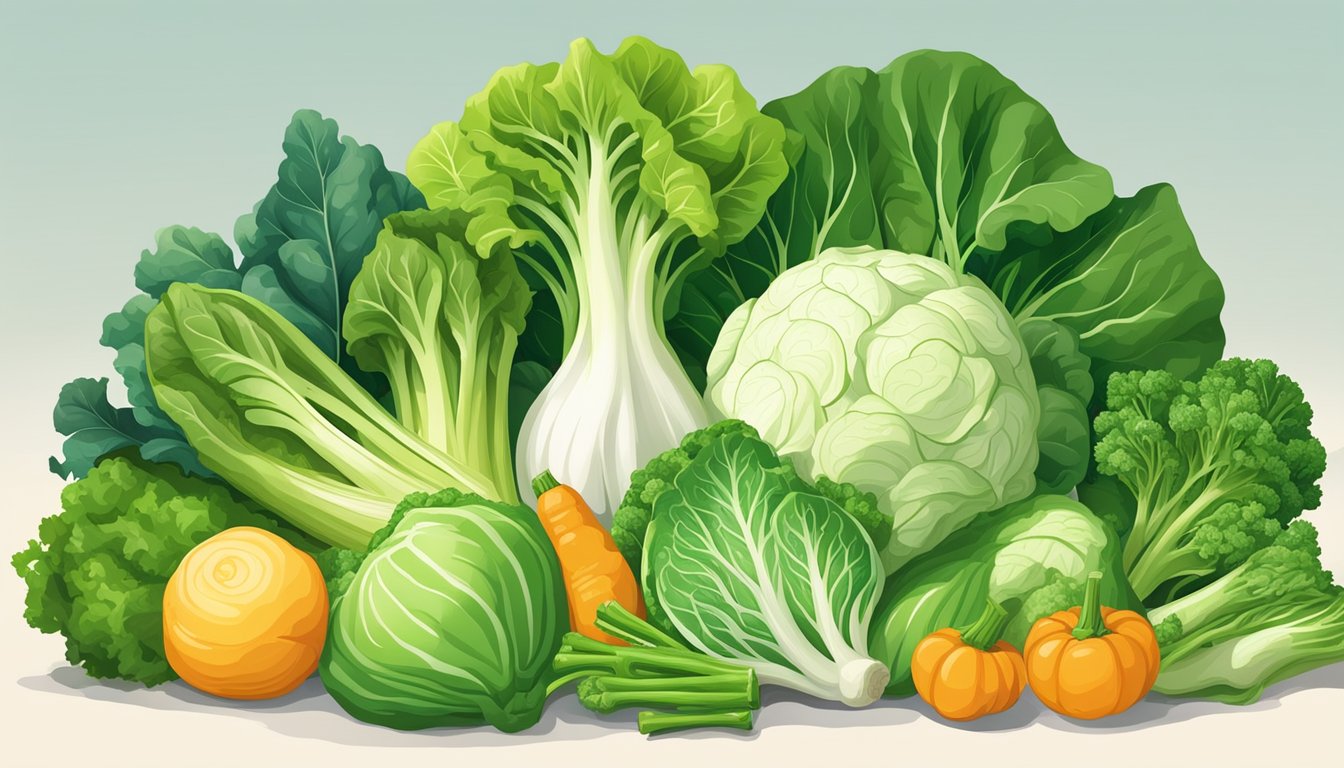 A colorful array of leafy greens and vibrant vegetables, including tender baby bok choy, arranged in a bountiful display