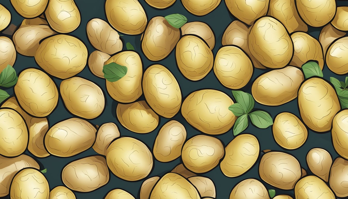 A pile of baby potatoes with various shapes and sizes, arranged in a visually appealing manner