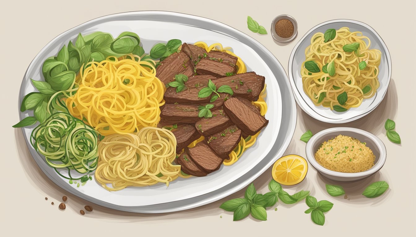 A plate of bavette pasta with various alternative options such as zucchini noodles, spaghetti squash, and quinoa