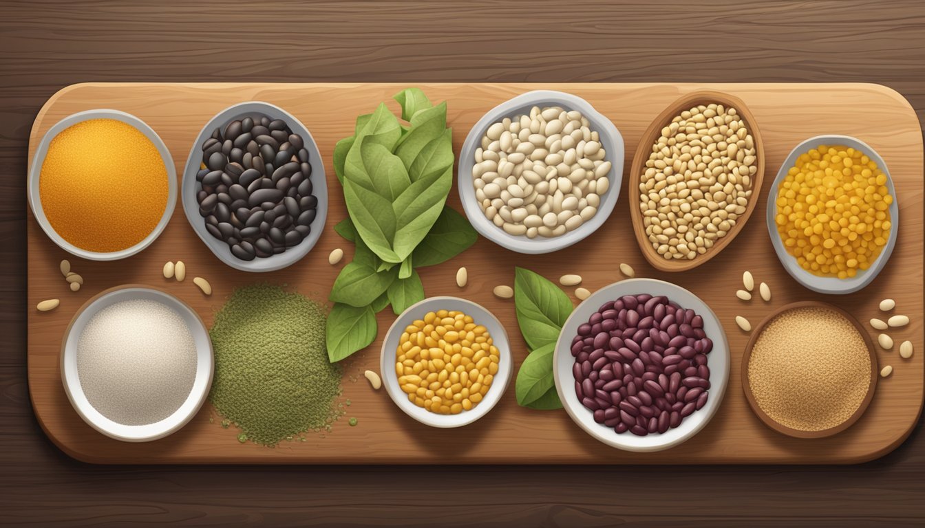 A variety of fresh bean substitutes arranged on a wooden cutting board