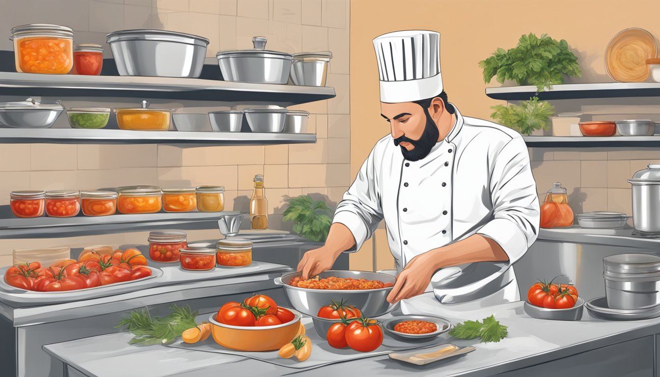 A chef preparing a gourmet dish using beefsteak tomato substitutes in various specialty uses and tomato products