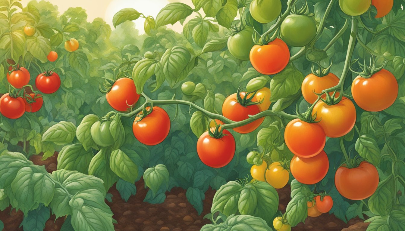 Vibrant tomato plants with ripe beefsteak alternatives being harvested in a sun-drenched garden