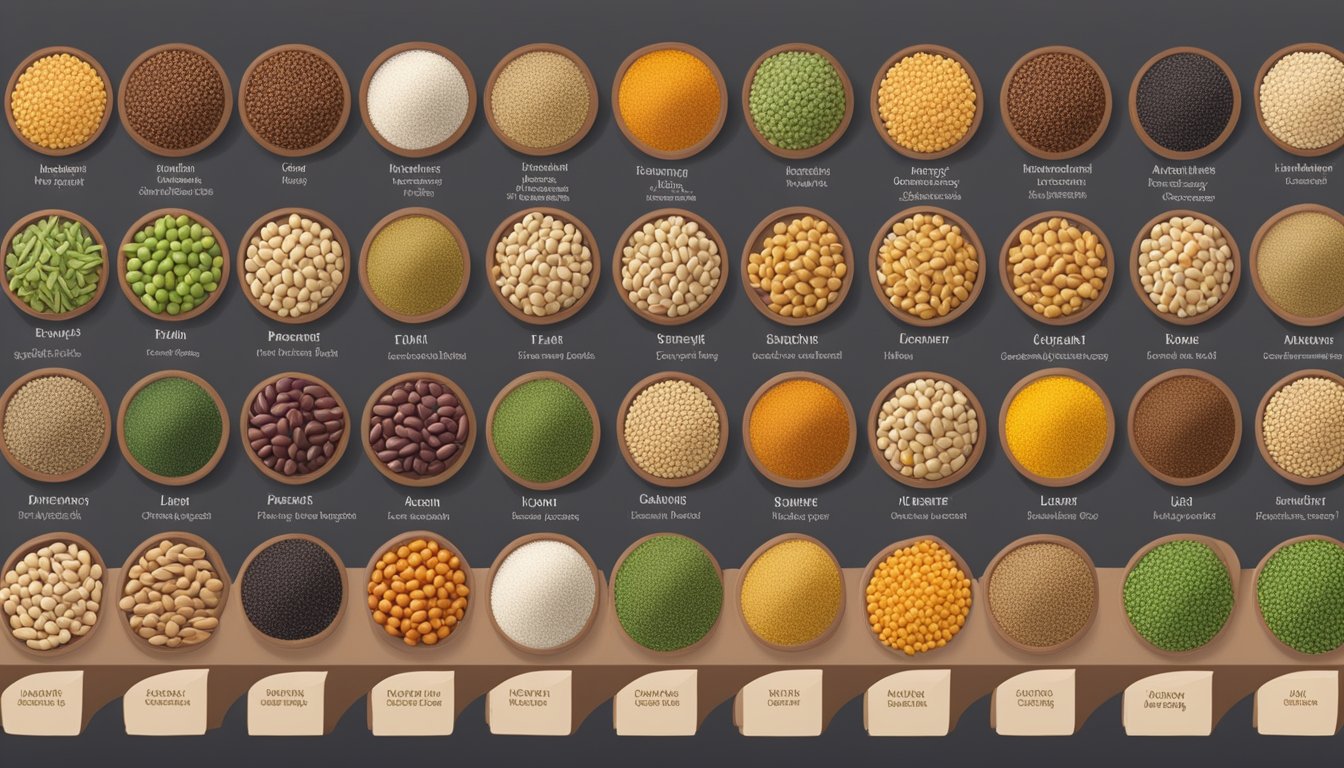 A variety of legume-based alternatives, including bengal gram substitutes, arranged in a colorful display