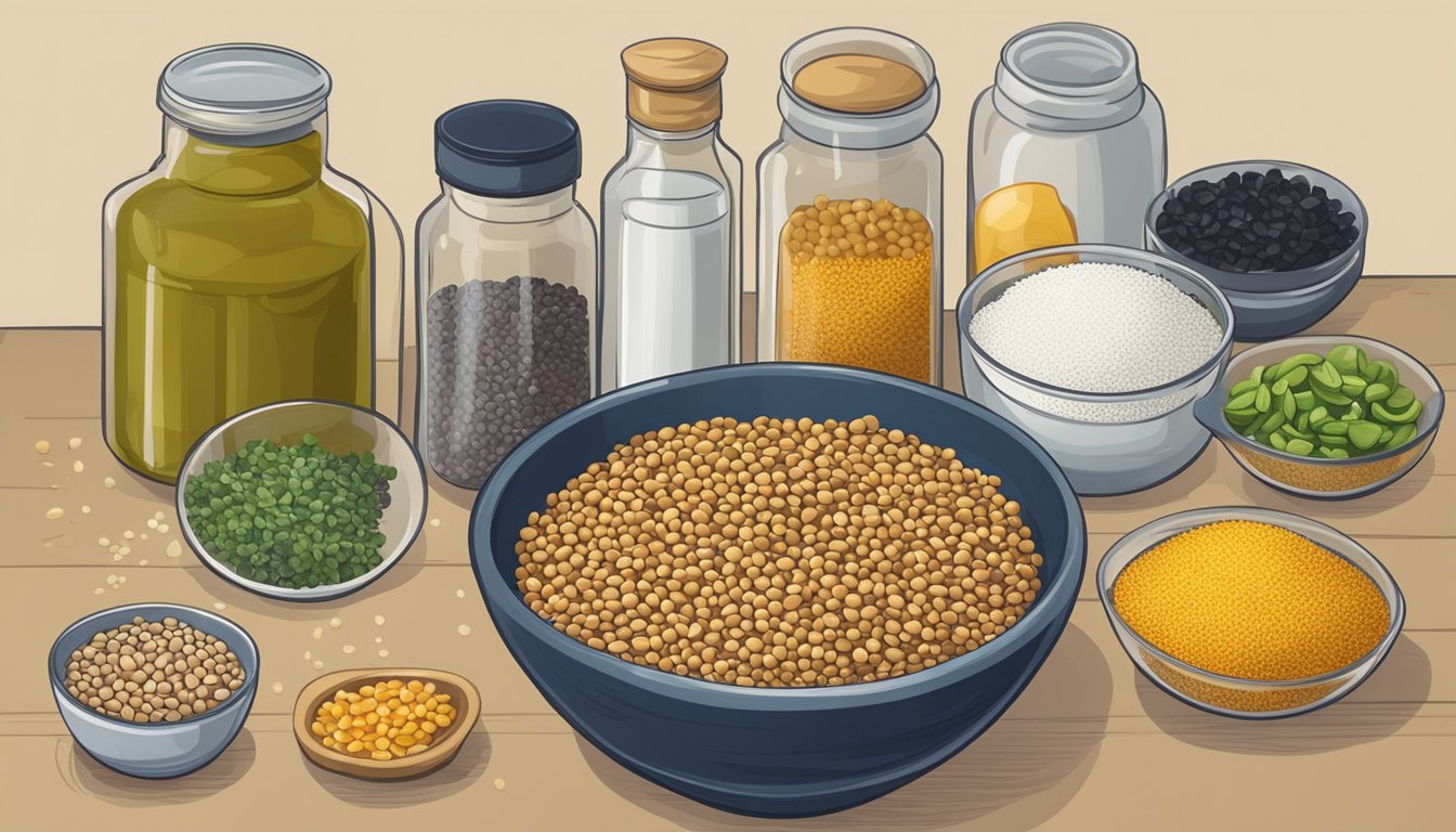 A bowl of bengal gram next to various alternative ingredients on a kitchen counter