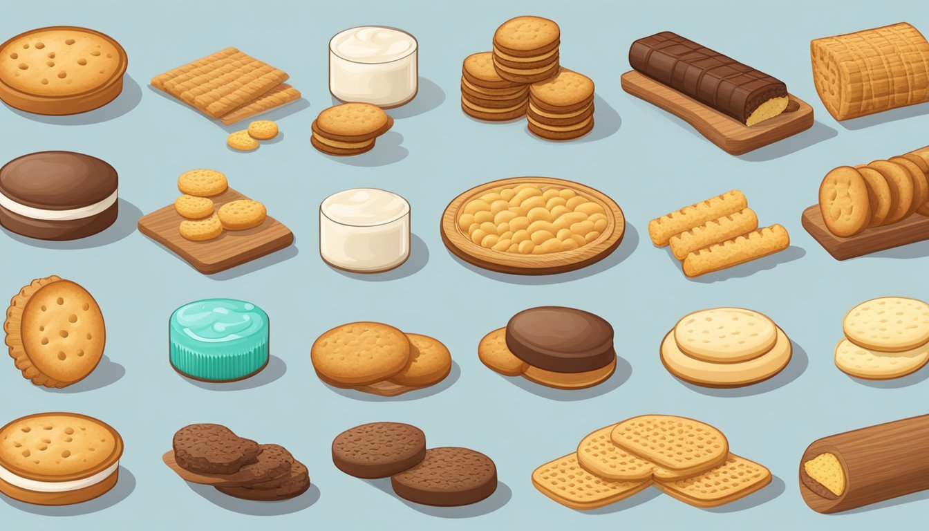 A variety of biscuit substitutes with different fat content and textures displayed on a wooden cutting board