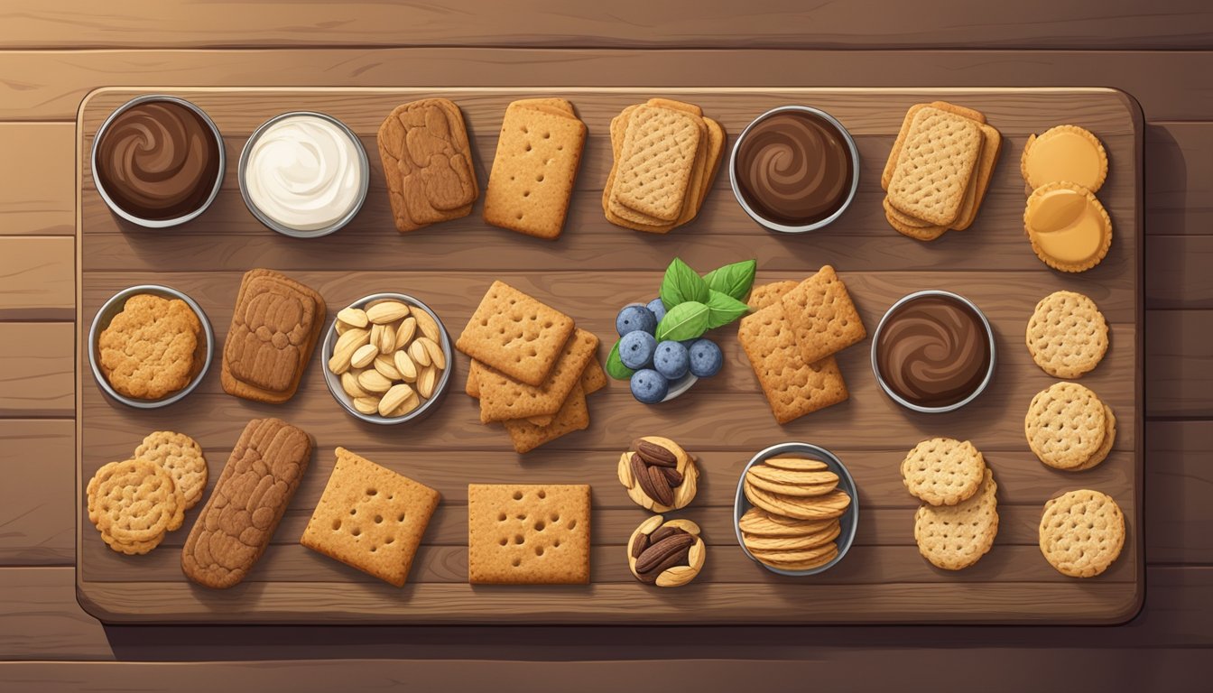 A table with a variety of vegan and special-diet biscuits, including gluten-free and nut-free options, displayed on a rustic wooden platter