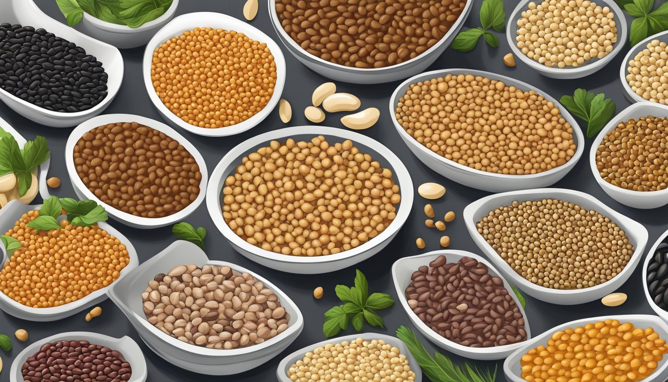 A bowl of black-eyed peas surrounded by alternative ingredients like lentils, chickpeas, and kidney beans