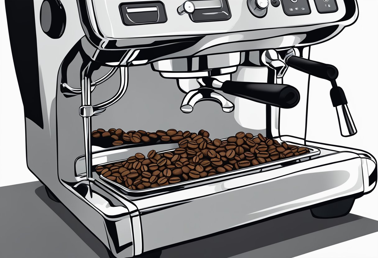 Coffee beans being ground in a Breville espresso machine