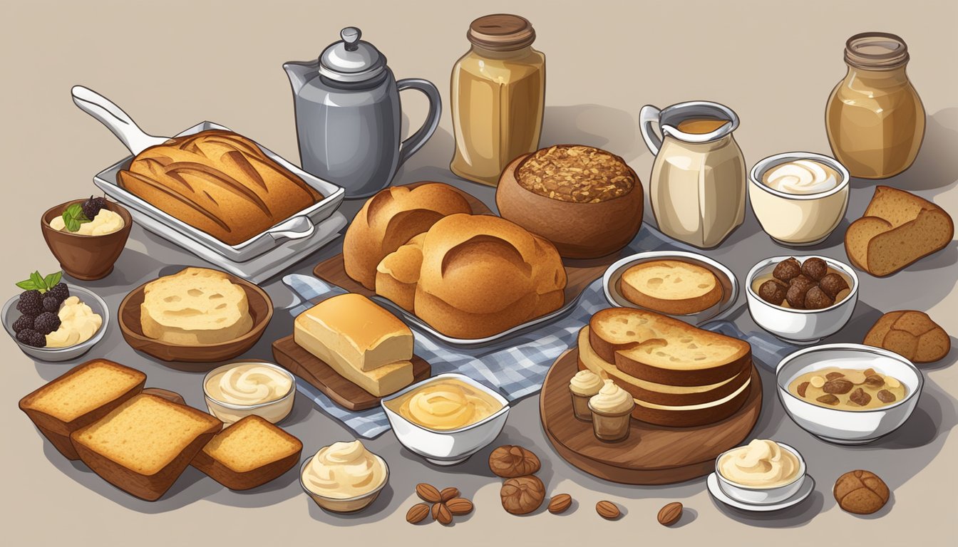 A table set with various types of bread and alternative bread pudding substitutes