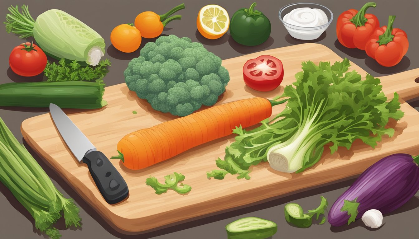 Fresh vegetables being washed and chopped on a cutting board