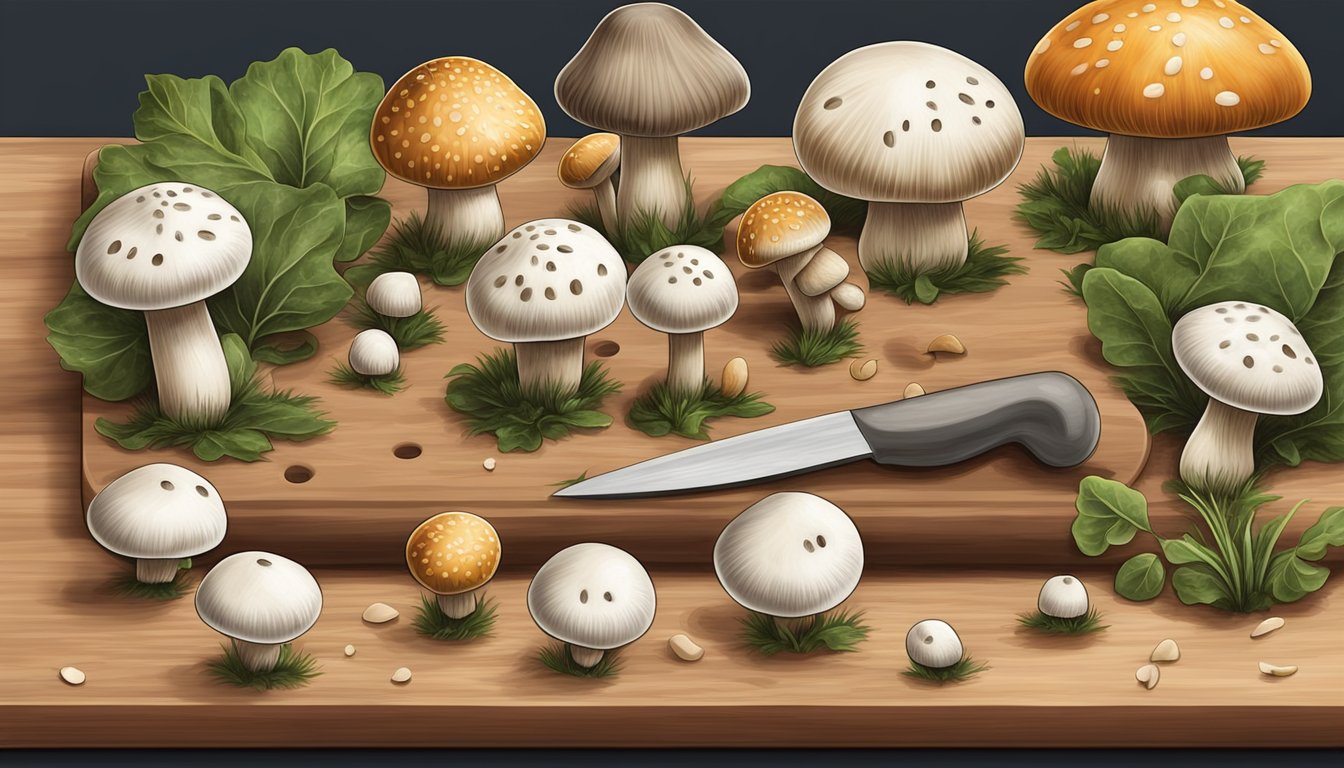 Button mushrooms being replaced by various alternative mushrooms on a cutting board