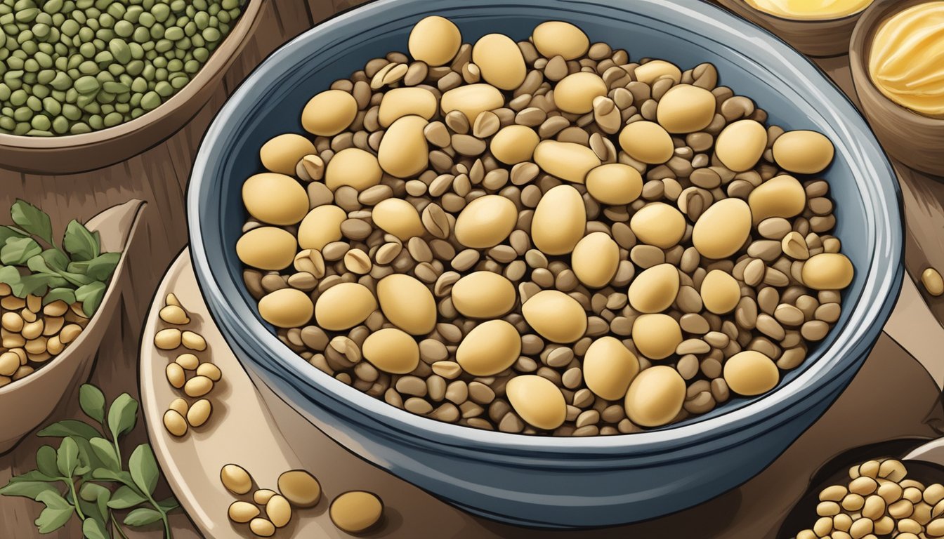 A bowl of butter beans surrounded by lentils, chickpeas, and black-eyed peas