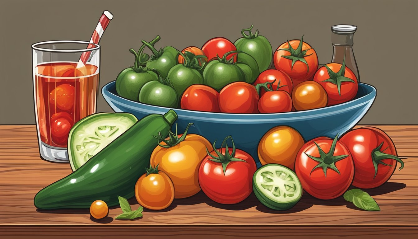 A bowl of campari tomatoes surrounded by alternative substitutes like cherry tomatoes, bell peppers, and cucumbers on a wooden cutting board