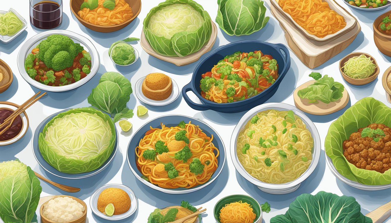 A vibrant array of global cuisines featuring cabbage substitutes in traditional dishes