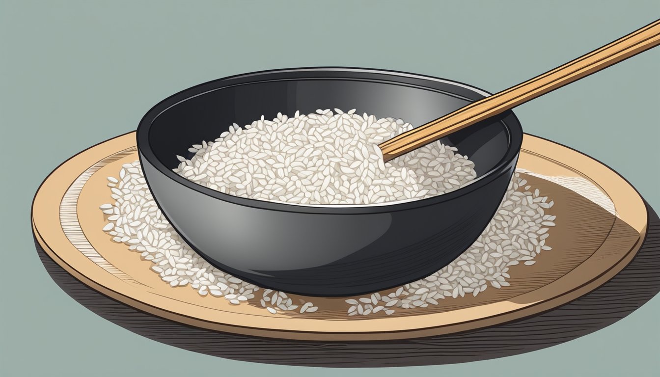 A bowl of cooked calrose rice being replaced with jasmine rice in a steaming pot