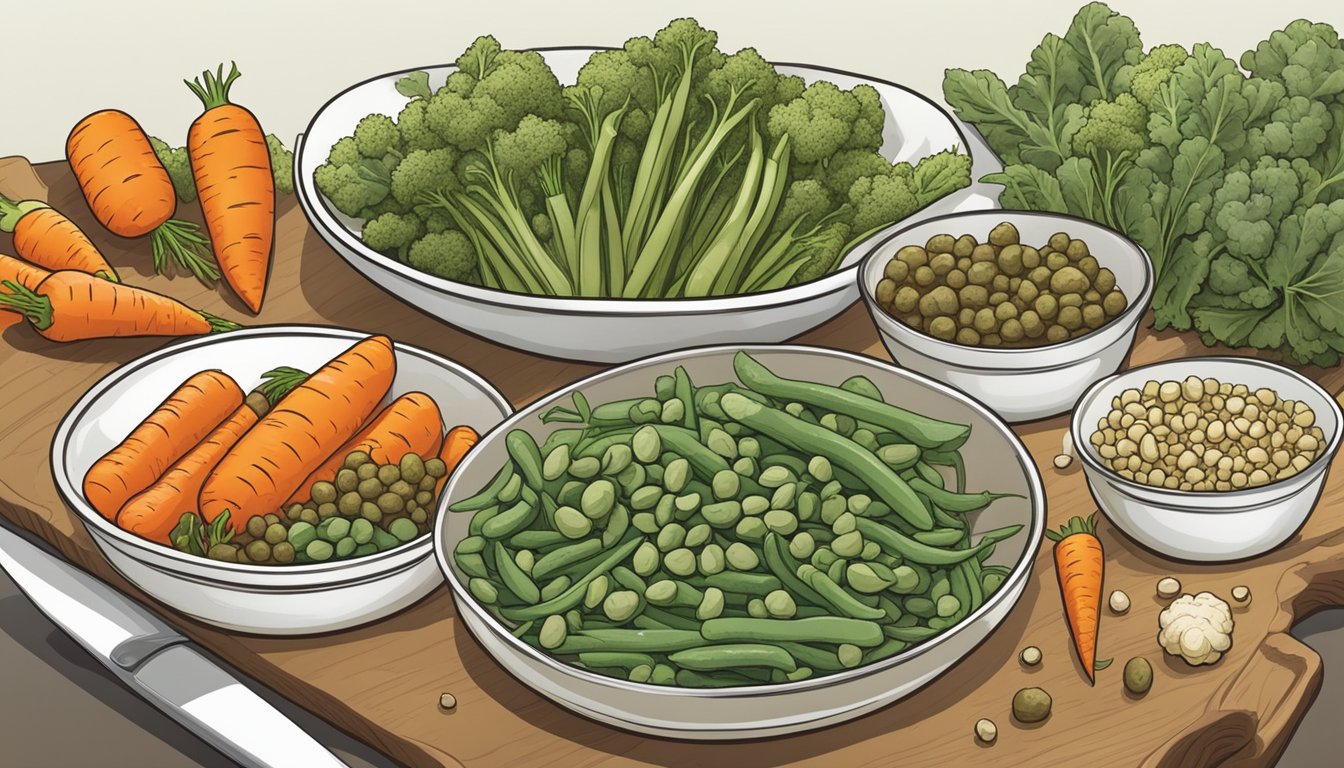 A small dish of capers sits next to a variety of vegetables, including cauliflower, green beans, and carrots, offering options for vegetable-based substitutes