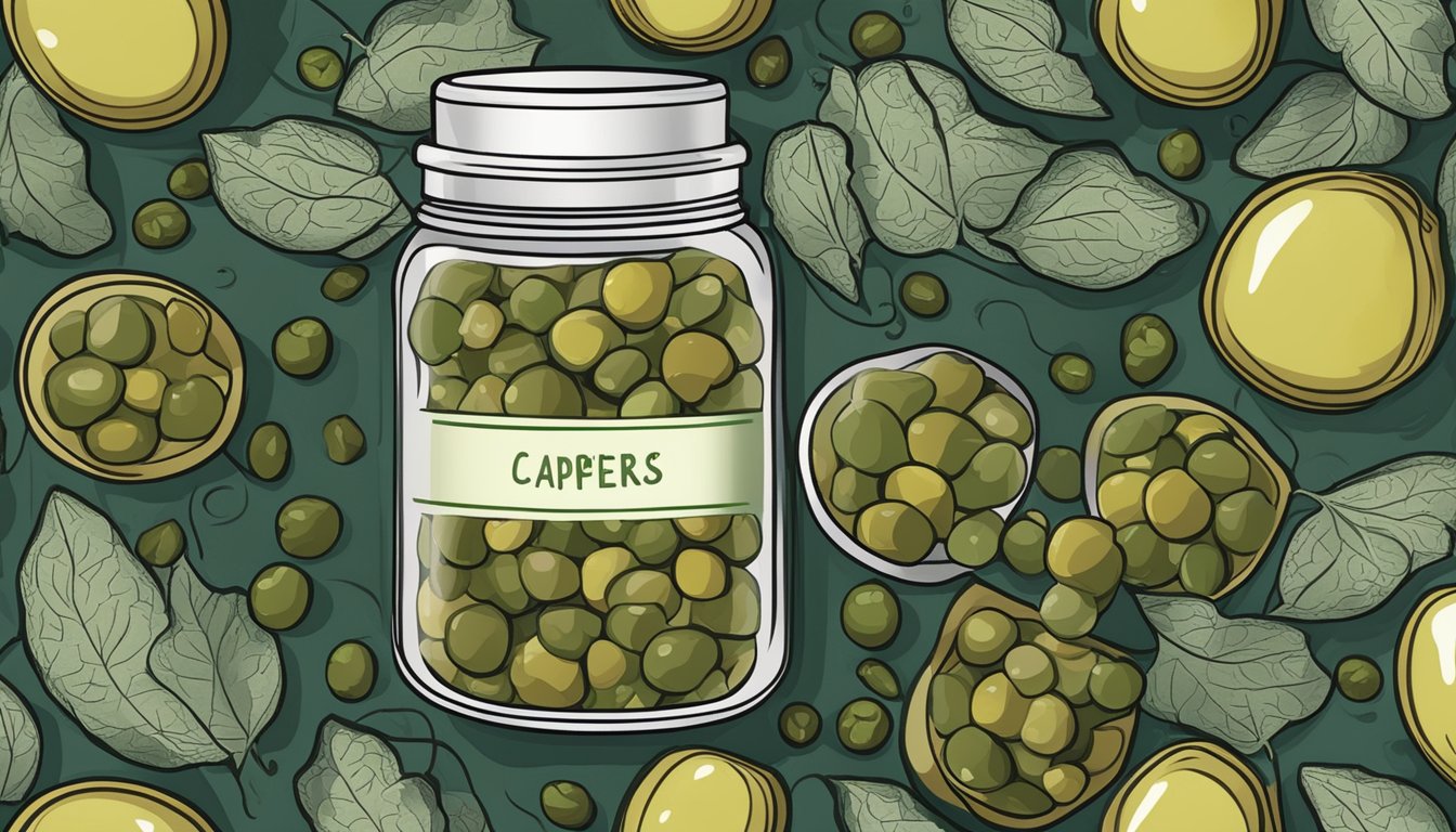 A jar of capers with textured substitutes surrounding it