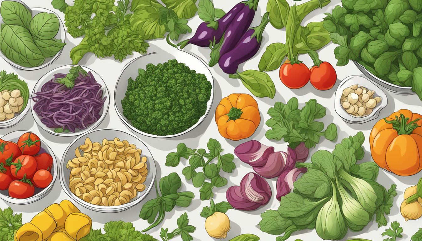 A colorful array of fresh vegetables and herbs arranged around a bowl of cappelletti pasta substitutes, highlighting their health benefits and considerations